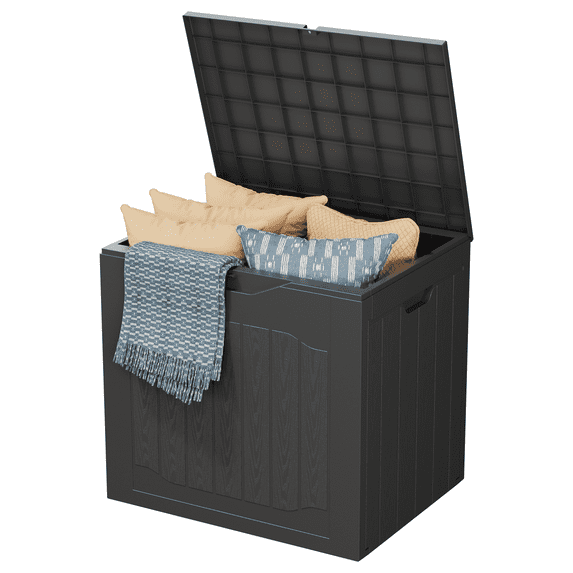 SOLAURA 35 Gallon Outdoor Storage Deck Box, Patio Waterproof Resin Square Storage Box for Outside Cushions, Garden Tools and Pool Toys, Black