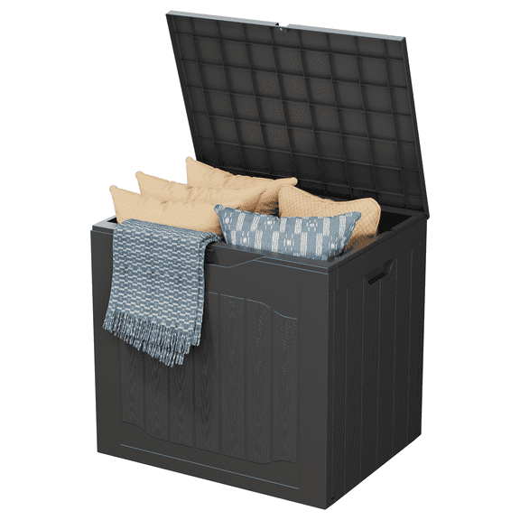 SOLAURA 35 Gallon Outdoor Storage Deck Box, Patio Waterproof Resin Square Storage Box for Outside Cushions, Garden Tools and Pool Toys, Black