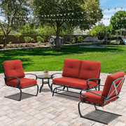 SOLAURA 4-Piece Outdoor Patio Conversation Sets Metal Loveseat, Chairs and Side Table Set - Red
