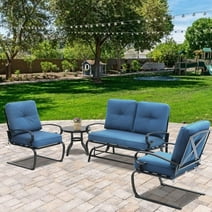 SOLAURA 4-Piece Patio Furniture Outdoor Conversation Sets Patio ,Loveseat,Spring Chairs with Side Table-Peacock Blue, Metal steel frame