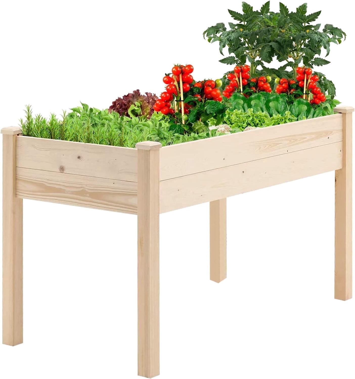 SOLAURA Raised Garden Bed 48x22x30in Outdoor Elevated Wood Planter Box for Flower, Fruits, Herbs and Vegetables - Natural