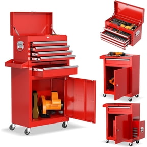 SOLAURA 5-Drawer Rolling Tool Chest Cabinet Metal Tool Storage Box Lockable with Wheels, Red