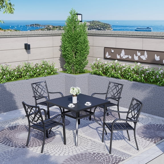 SOLAURA 5 Piece Metal Square Outdoor Dining Sets, Black