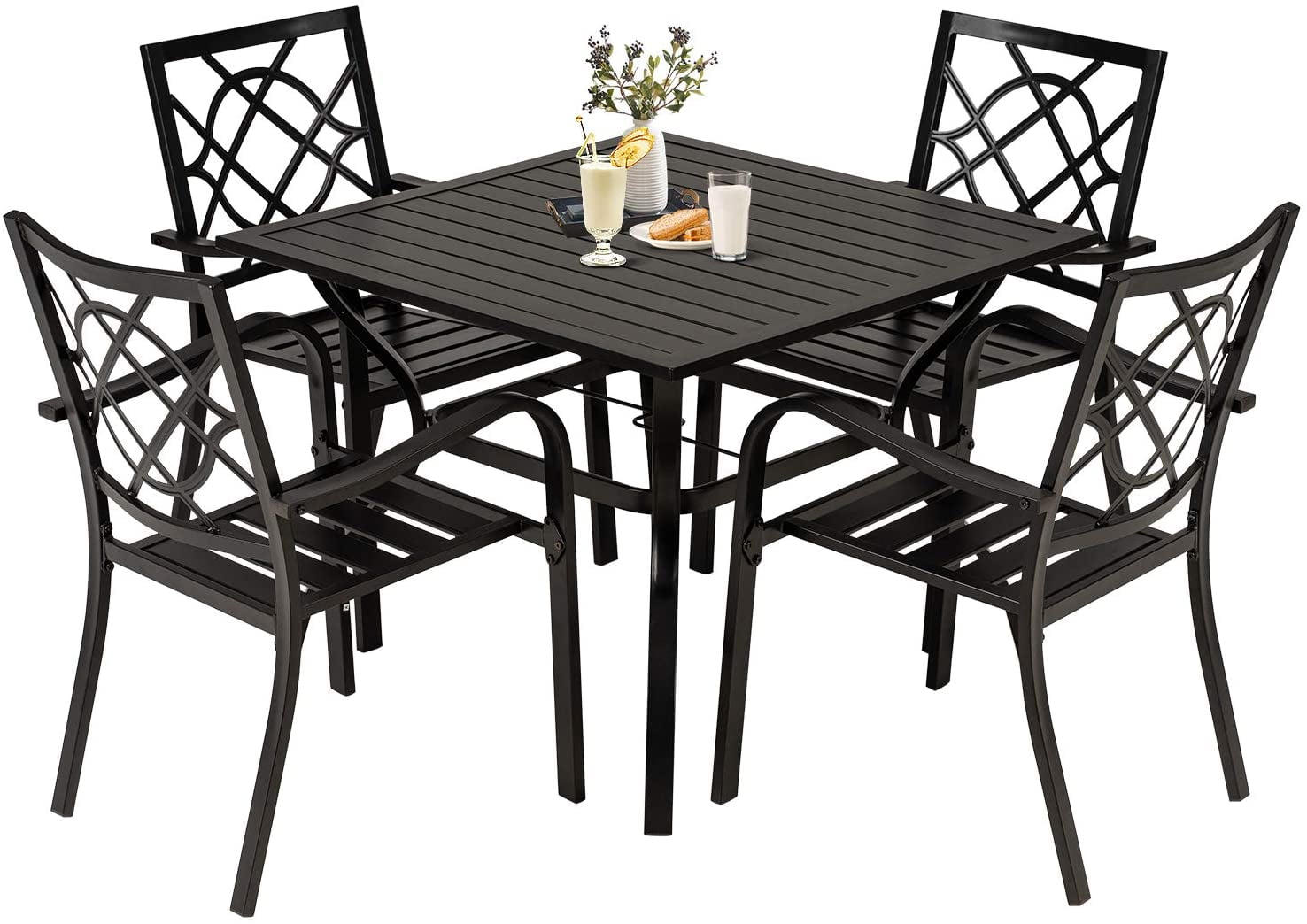 SOLAURA 5Piece Outdoor Patio Dining Set Metal 4 Chairs and Table with