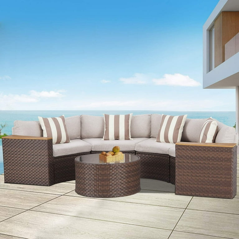 Free Shipping! SOLAURA 5-Piece Half-Moon Patio Set Brown