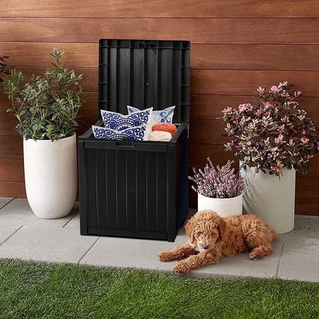 SOLAURA 51 Gallon Outdoor Deck Box Patio Resin Square Storage Box, Black