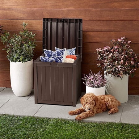 SOLAURA 51 Gallon Outdoor Deck Box Patio Resin Storage Box with Lockable Lid, Brown