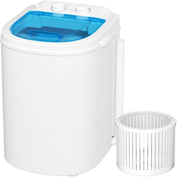 SOLAURA 6.6lbs Portable Washing Machine, Single Tub Small Laundry Washer with Spin Basket, Semi-automatic Washer for Home, Apartment, RV, Dorm & Outdoor (Blue White)