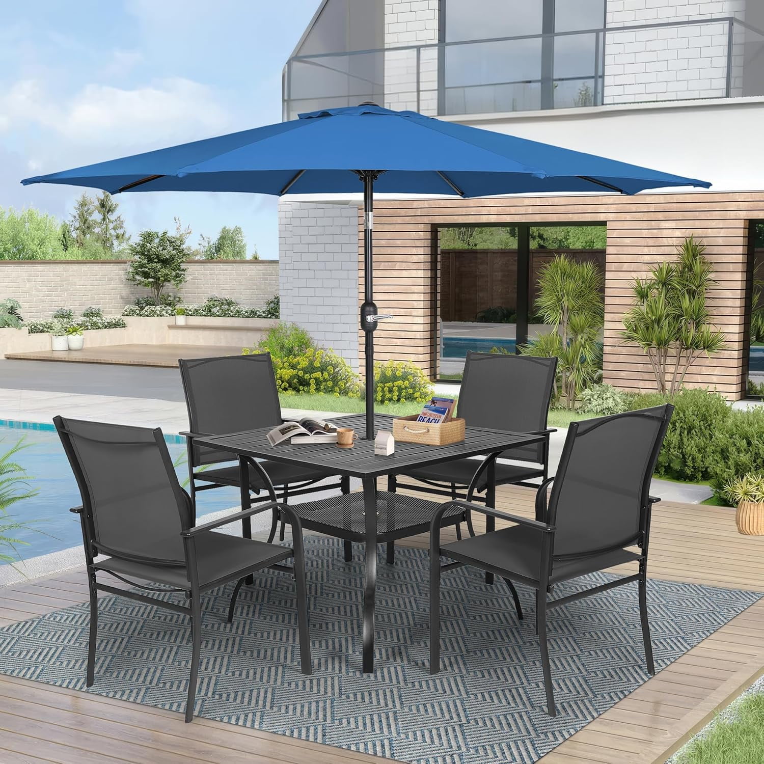 SOLAURA 6-Piece Outdoor Patio Dining Set with Umbrella, Patio Furniture ...