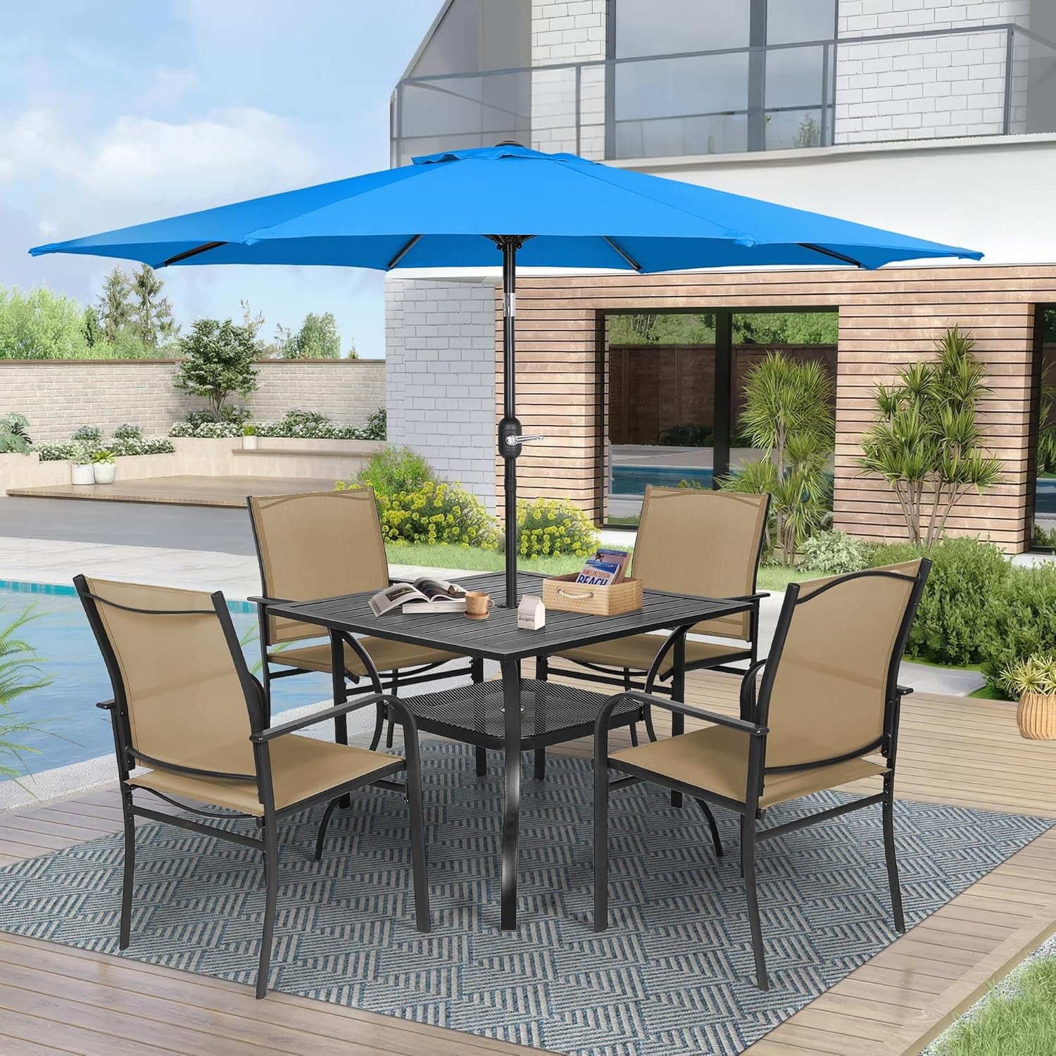 SOLAURA 6-Piece Outdoor Patio Dining Set with Umbrella, Patio Furniture ...