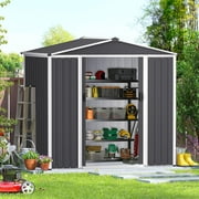 SOLAURA 6'x4' Outdoor Metal Storage Shed Garden Tool Shed with Sliding Double Door - Gray