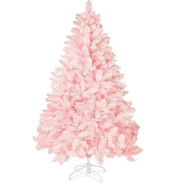 SOLAURA 6FT Pink Snow Flocked Artificial Christmas Tree, Unlit Xmas Tree with 1000+ Branch Tips and Metal Stand for Holiday Decoration