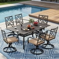 thumbnail image 1 of SOLAURA 7 Piece Outdoor Patio Dining Set, Metal Furniture Set: Rectangular Dining Table with Umbrella Holes & 6 Swivel Chairs for Backyard, Garden, Balcony, 1 of 9