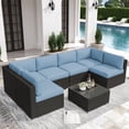 thumbnail image 1 of SOLAURA 7-Piece Outdoor Patio Furniture Set Wicker Rattan Sectional Sofa Patio Conversation Sets, Haze Blue, 1 of 8