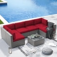 thumbnail image 1 of SOLAURA 7-Piece Patio Furniture Outdoor Gray Wicker Sectional Sofa Set Patio Conversation Sets, Red, 1 of 8