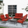thumbnail image 1 of SOLAURA 7-Piece Patio Furniture Outdoor Metal Conversation Set (2 Spring Chairs, 2 Patio Chairs, Loveseat with Coffee Table and Side Table) - Red, 1 of 7