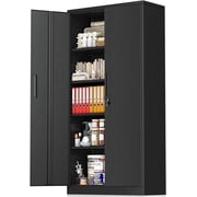 SOLAURA 71" Metal Garage Storage Cabinet with Locking Doors and Adjustable Shelves for Home, Office(Black)
