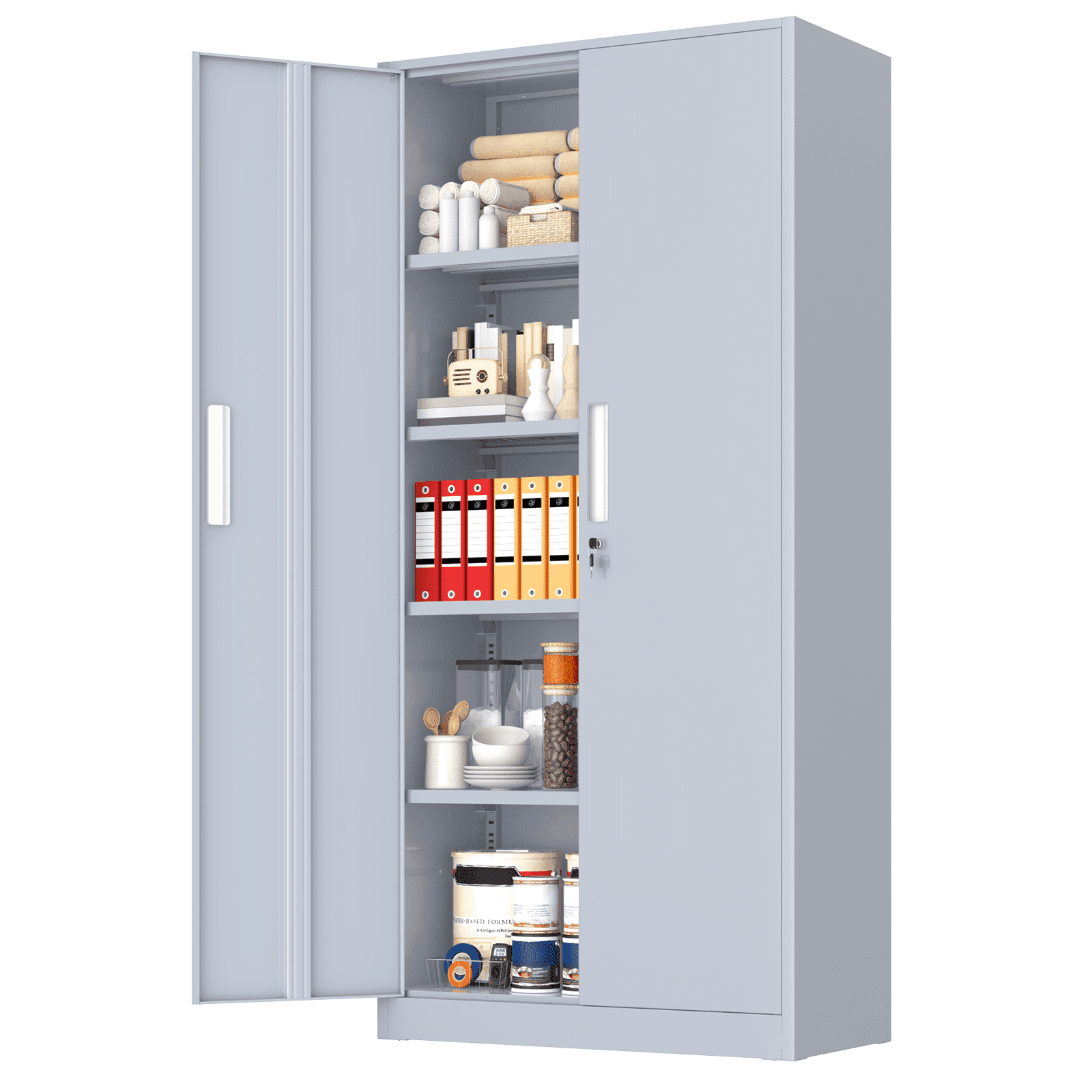 SOLAURA 71 in Tall Metal Garage Storage Cabinet with Locking Doors and Adjustable Shelves for Home, Office, Classroom(Dark Gray)