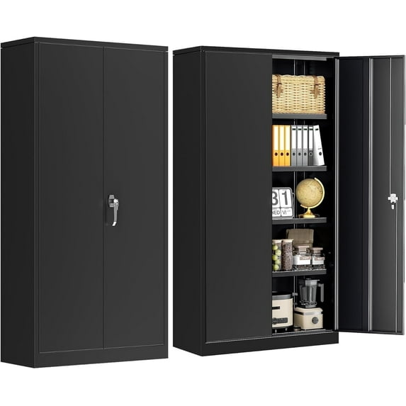 SOLAURA 72"H Metal Garage Storage Cabinet with Locking Doors and 4 Adjustable Shelves, Lock Storage Cabinet for Home Office, Garage, Shop (Black)