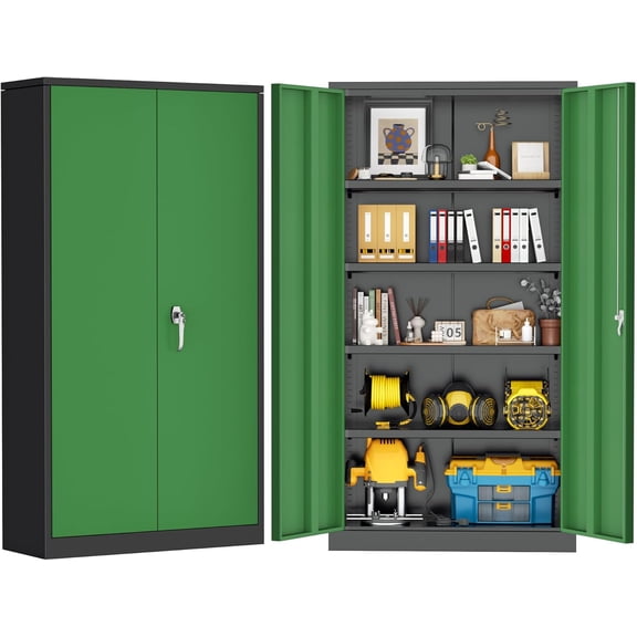 SOLAURA 72" Metal Garage Storage Cabinet with Locking Doors and Adjustable Shelves for Home, Office(Black Green)