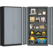 SOLAURA 72" Metal Garage Storage Cabinet with Locking Doors and Adjustable Shelves for Home, Office(Black Grey)