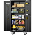 thumbnail image 1 of SOLAURA 72" Metal Storage Cabinet with Wheels and Pegboard, Lockable Rolling Garage Cabinet with Doors and 4 Adjustable Shelves for Home, Kitchen, Office, Warehouse, Garage (Black), 1 of 8