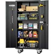 SOLAURA 72" Metal Storage Cabinet with Wheels and Pegboard, Lockable Rolling Garage Cabinet with Doors and 4 Adjustable Shelves for Home, Kitchen, Office, Warehouse, Garage Black
