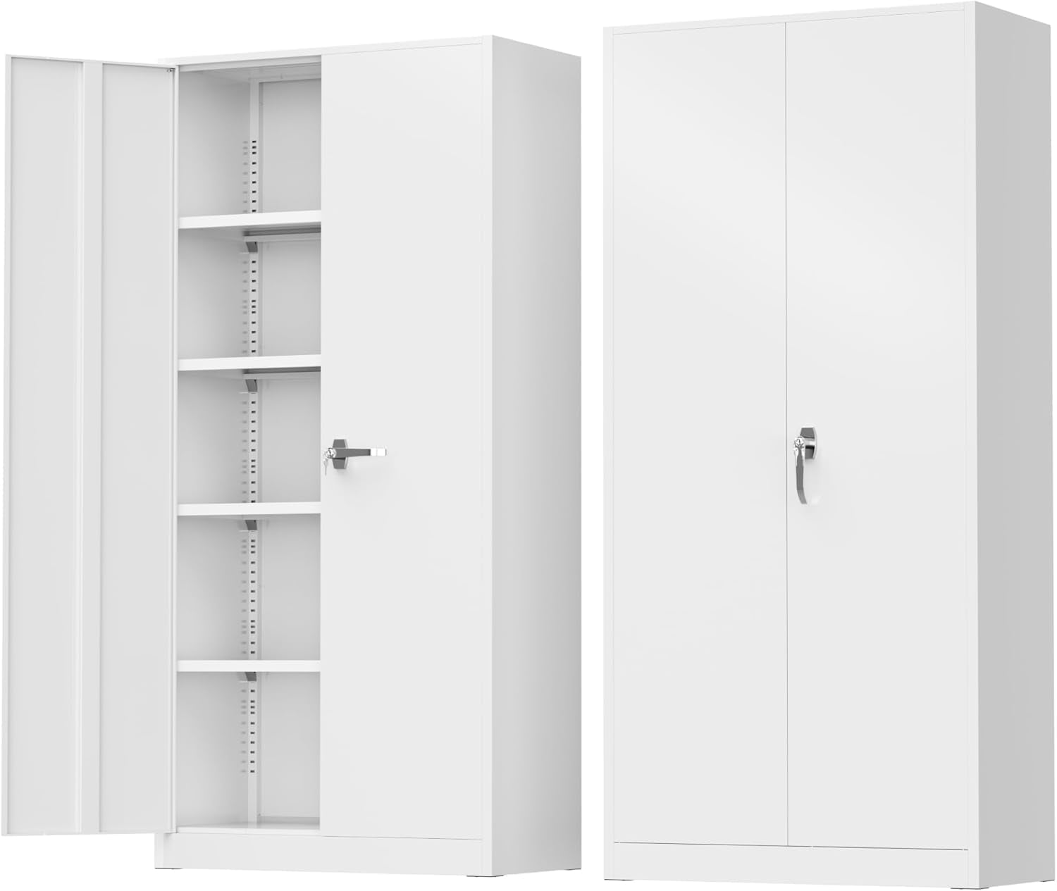 SOLAURA 72 inches Tall Metal Garage Storage Cabinets, Lockable Steel Storage Cabinet with Doors and Adjustable Shelves for Office, Home, Shops, Garage, Assembly Required, White