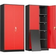 thumbnail image 1 of SOLAURA 72 inches Tall Metal Garage Storage Cabinets, Lockable Steel Storage Cabinet with Doors and Adjustable Shelves for Office, Home, Shops, Garage, Assembly Required, Black Red, 1 of 6