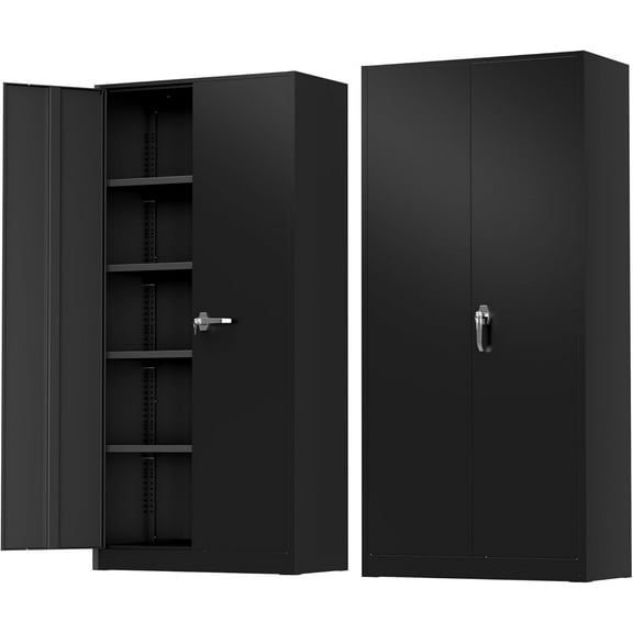 SOLAURA 72 inches Tall Metal Garage Storage Cabinets, Lockable Steel Storage Cabinet with Doors and Adjustable Shelves for Office, Home, Shops, Garage, Assembly Required, Black