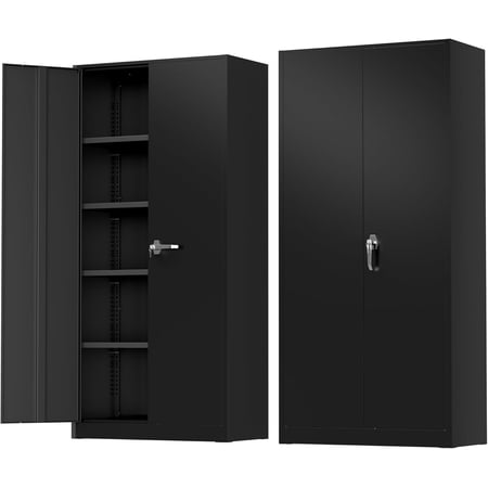 SOLAURA 72 inches Tall Metal Garage Storage Cabinets, Lockable Steel Storage Cabinet with Doors and Adjustable Shelves for Office, Home, Shops, Garage, Assembly Required, Black