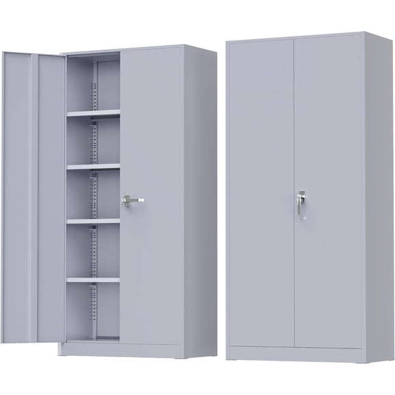 SOLAURA 72 inches Tall Metal Garage Storage Cabinets, Lockable Steel Storage Cabinet with Doors and Adjustable Shelves for Office, Home, Shops, Garage, Assembly Required, Cement Gray