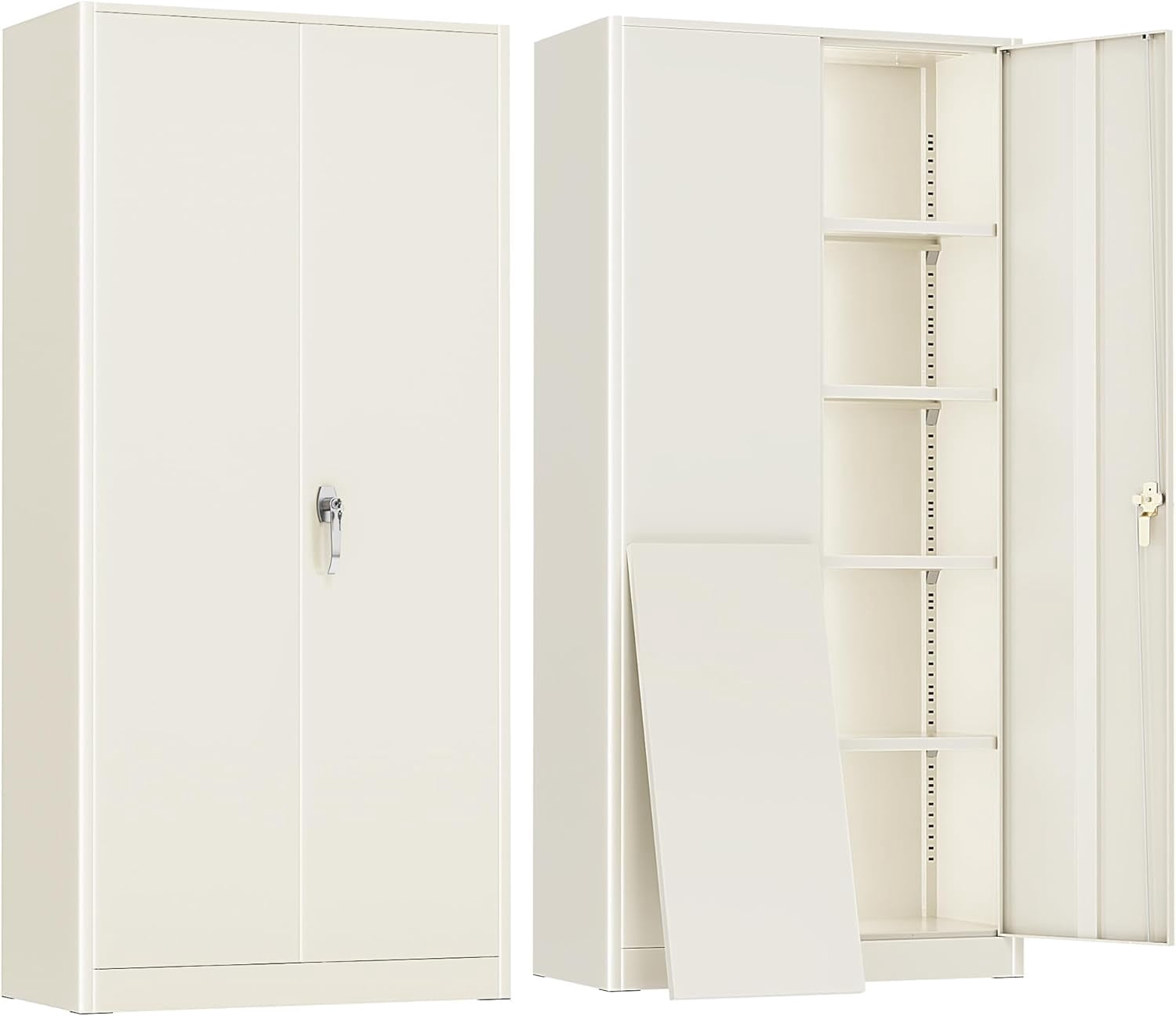 SOLAURA 72 inches Tall Metal Garage Storage Cabinets, Lockable Steel Storage Cabinet with Doors and Adjustable Shelves for Office, Home, Shops, Garage, Assembly Required, Warm Gray