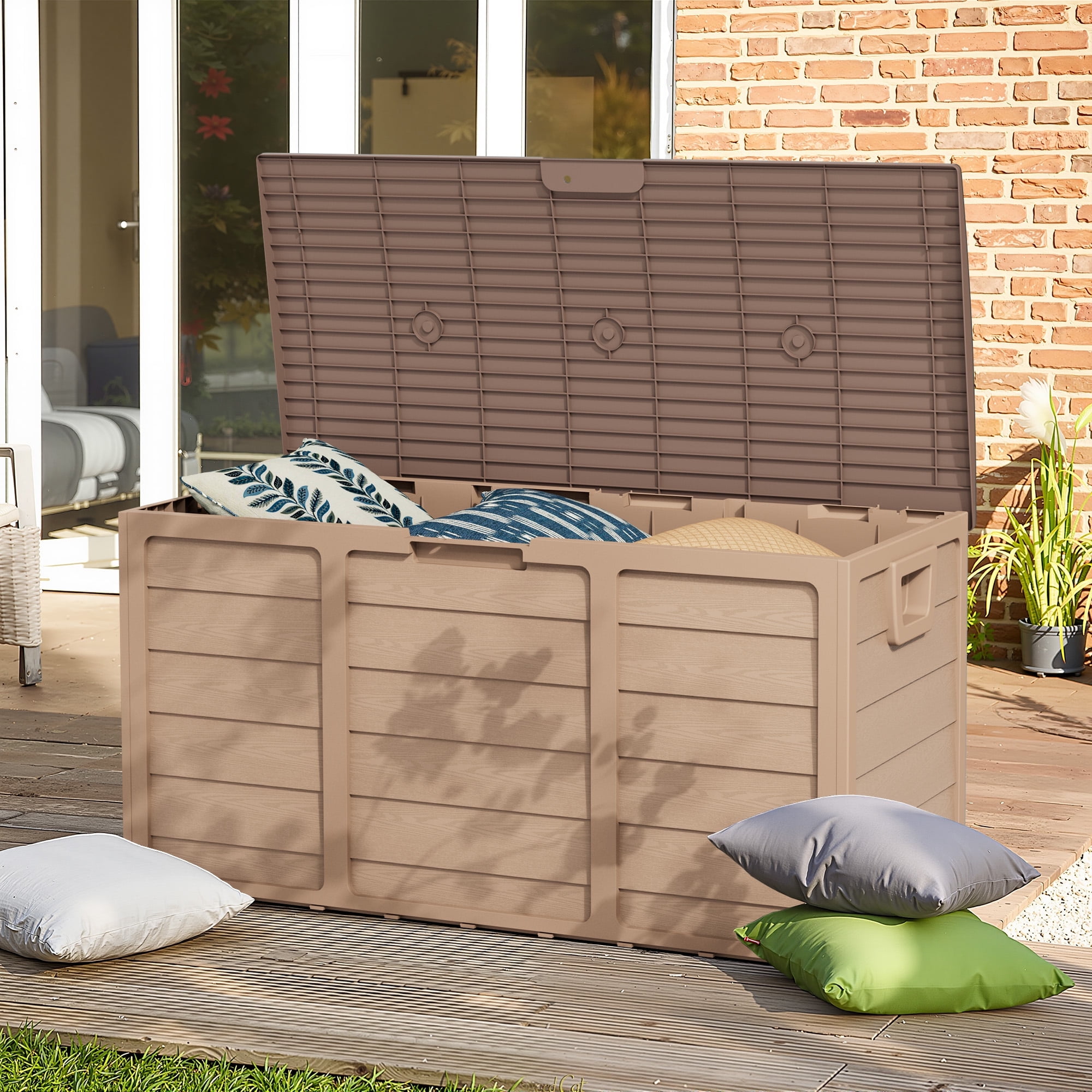 SOLAURA 75 Gallon Outdoor Storage Deck Box Waterproof Resin Patio ...