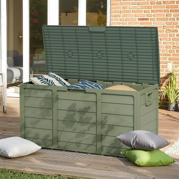 SOLAURA 75 Gallon Outdoor Storage Deck Box Waterproof Resin Patio Storage Box for Outside Cushions, Garden Tools and Pool Toys , Green