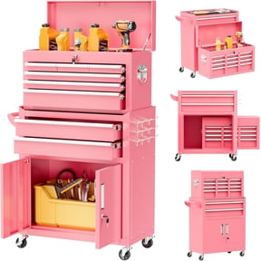 SOLAURA 8-Drawer Rolling Tool Chest with Detachable Top Box, Metal Tool Box with Wheels, Lockable Storage Cabinet for Warehouse, Garage, Workshop, Barbershop, Pink