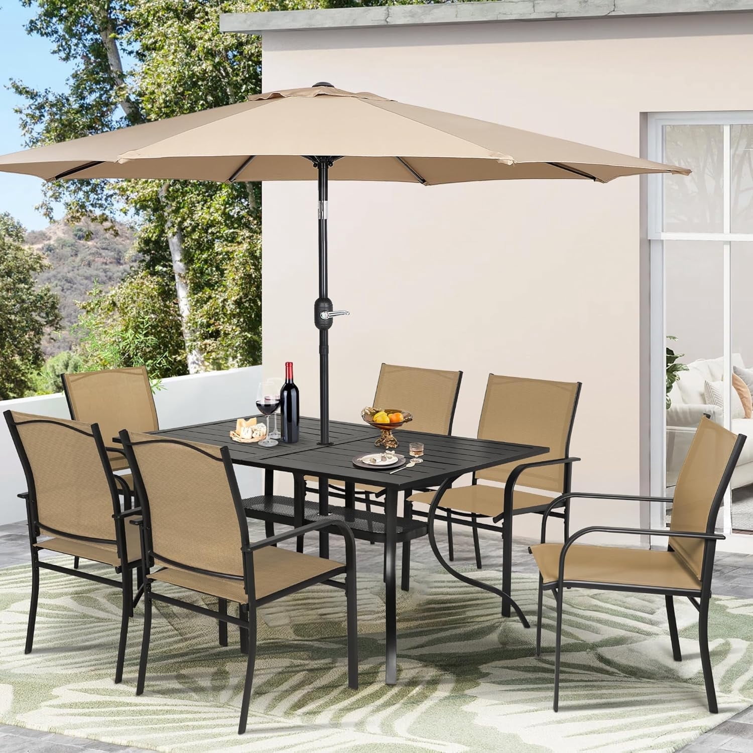 SOLAURA 8-Piece Outdoor Patio Dining Set with Umbrella, Patio Furniture ...