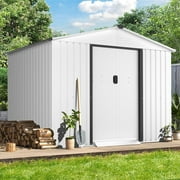 SOLAURA 8'x6' Outdoor Metal Storage Shed Garden Tool Shed with Sliding Door - White