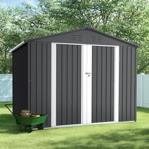 SOLAURA 8'x6' Outdoor Metal Storage Shed with Double Lockable Doors for Backyard, Garden, Lawn, Gray