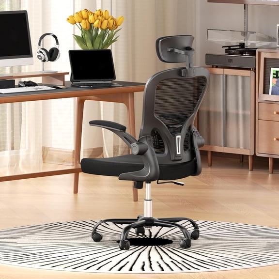 SOLAURA Ergonomic Office Chair, High-Back Mesh Rolling Desk Chair with Lumbar Support, Flip-up Armrest and Adjustable Headrest, Swivel Computer Task Chair for Home Office