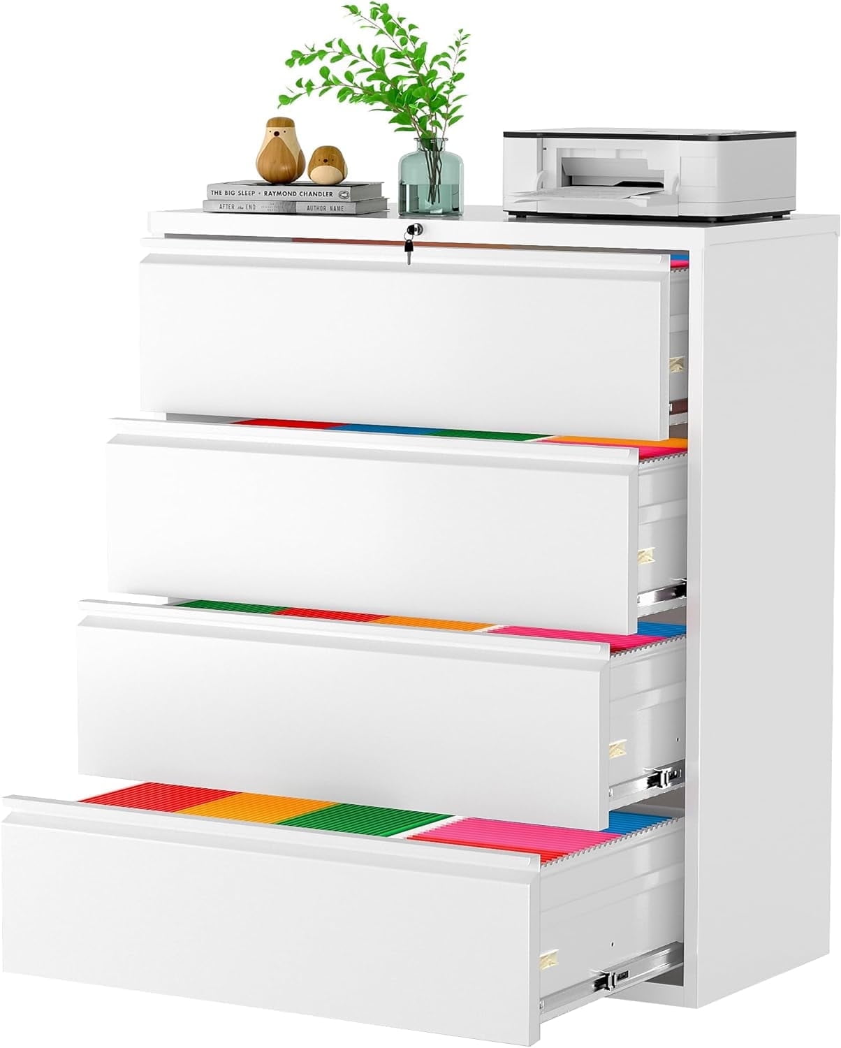 SOLAURA Metal Lateral File Cabinet with 4 Drawers for Office, Home, School, White