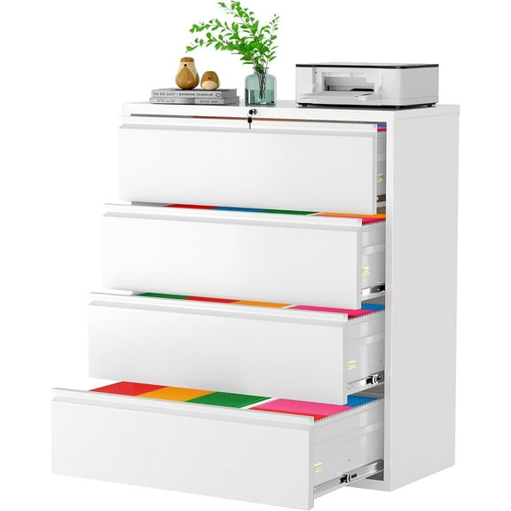 SOLAURA Metal Lateral File Cabinet with 4 Drawers for Office, Home, School, White