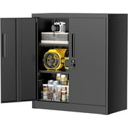 SOLAURA Metal Storage Cabinet with Locking Doors and 2 Adjustable Shelves, 36"H x 32"W x 16"D Office Cabinet for Home, Garage, Warehouse(Black)