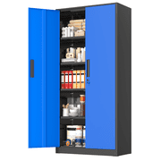 SOLAURA Metal Storage Cabinet, 71 Garage Storage Cabinet with Lock, Black Blue Metal Cabinet with 2 Doors and 4 Adjustable Shelves for Home Office, File, Easy Assemble