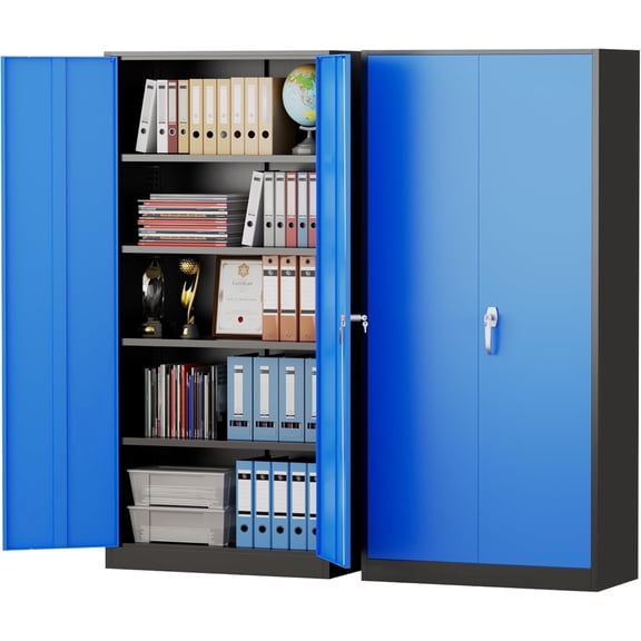 SOLAURA Metal Storage Cabinet, 72" x 36" x 18" Garage Storage Cabinet with Lock, Metal Cabinet with 2 Doors and 4 Adjustable Shelves for Office, Home, Shops, Garage, Black Blue
