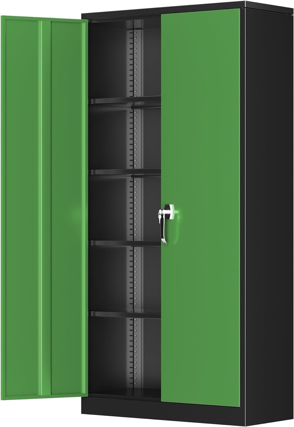 SOLAURA Metal Storage Cabinet, 72" x 36" x 18" Garage Storage Cabinet with Lock, Metal Cabinet with 2 Doors and 4 Adjustable Shelves for Office, Home, Shops, Garage, Black Green
