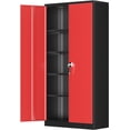 thumbnail image 1 of SOLAURA Metal Storage Cabinet, 72" x 36" x 18" Garage Storage Cabinet with Lock, Metal Cabinet with 2 Doors and 4 Adjustable Shelves for Office, Home, Shops, Garage, Black Red, 1 of 7