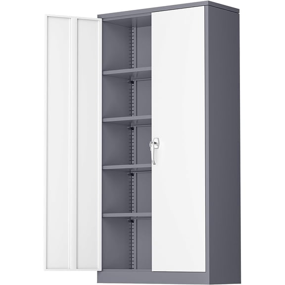 SOLAURA Metal Storage Cabinet, 72" x 36" x 18" Garage Storage Cabinet with Lock, Metal Cabinet with 2 Doors and 4 Adjustable Shelves for Office, Home, Shops, Garage, Light Gray and Dark Gray