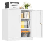 SOLAURA Metal Storage Cabinet with Locking Doors and 2 Adjustable Shelves, 36"H x 32"W x 16"D Office Cabinet for Home, Garage, Warehouse(White)