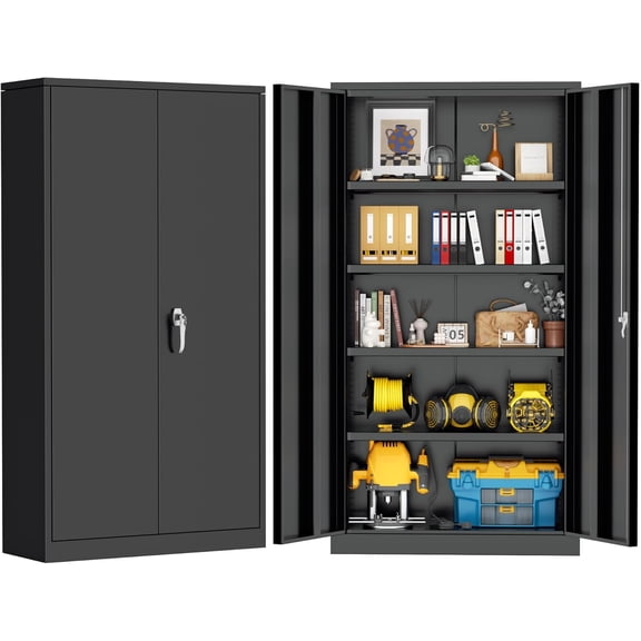 SOLAURA Metal Storage Cabinet with Locking Doors and 4 Adjustable Shelves, 71"H x 32"W x 16"D Cabinet for Office, Home, Garage, Warehouse(Black)